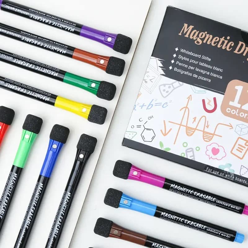 12pcs Colors Magnetic Whiteboard Markers with Eraser Cap for Kids & Teachers, Home & Office Magnetic White Board- #Royalkart#Marker pen