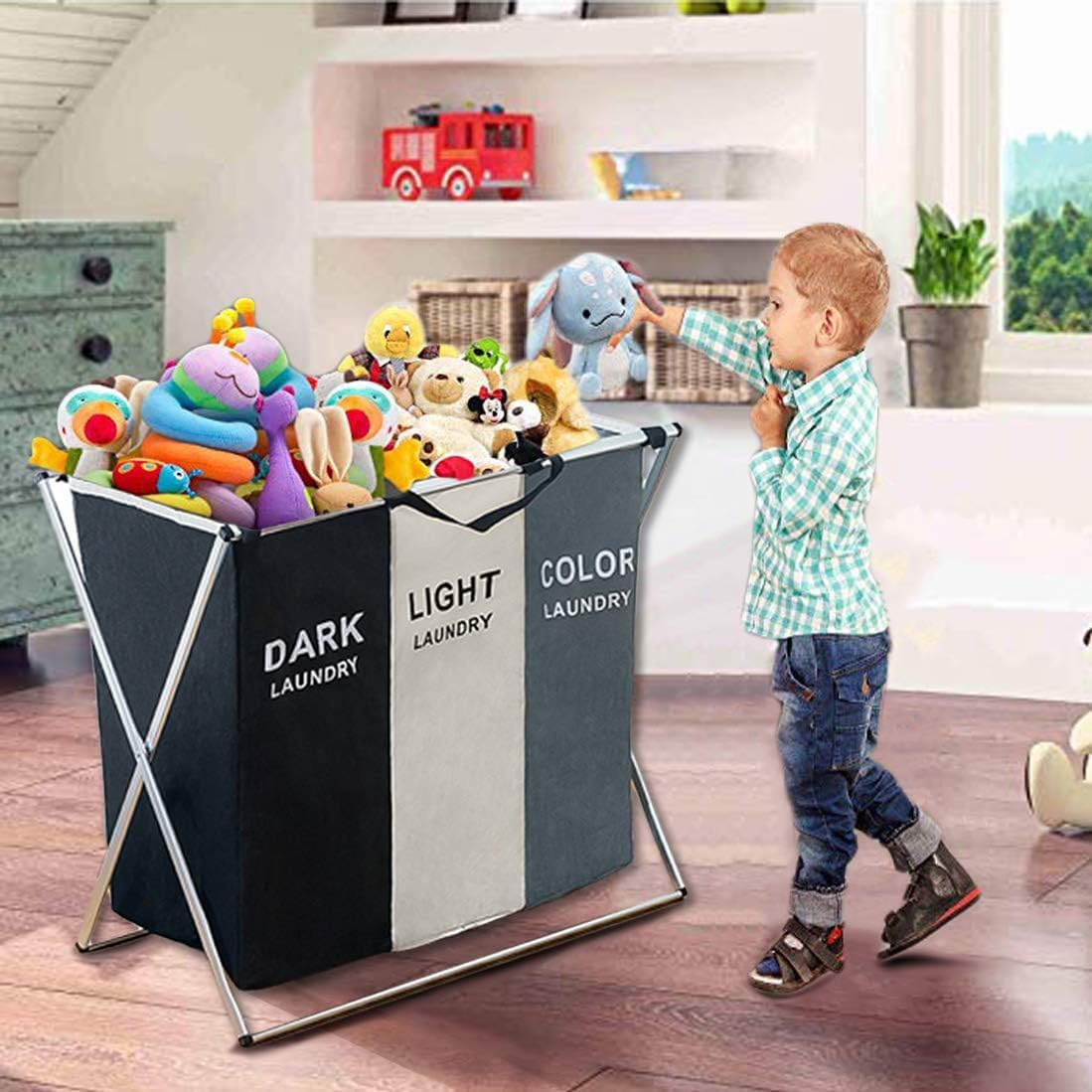 135L Laundry Cloth Hamper Sorter Basket Bin Foldable 3 Sections with Aluminum Frame Laundry Bag- #Royalkart#3in1 laundry bag