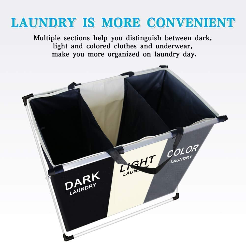 135L Laundry Cloth Hamper Sorter Basket Bin Foldable 3 Sections with Aluminum Frame Laundry Bag- #Royalkart#3in1 laundry bag