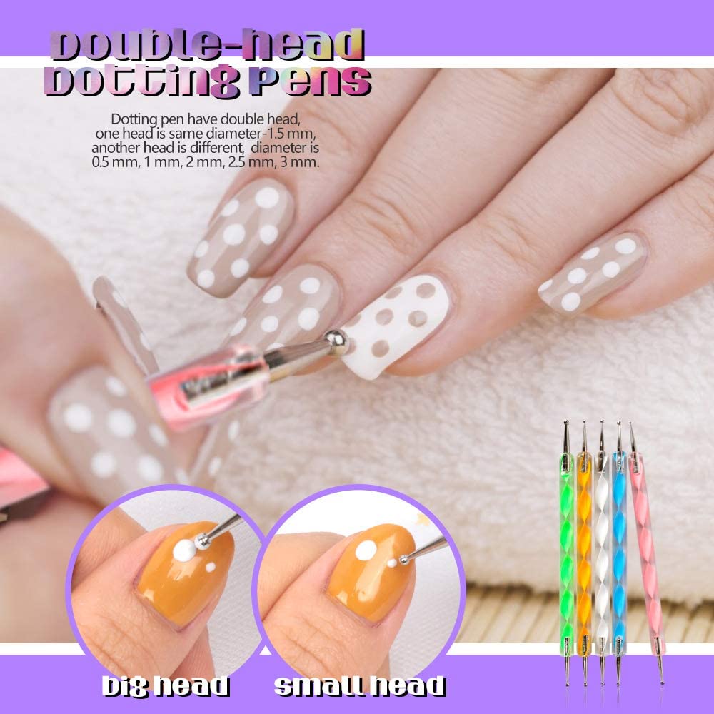 15 Pcs Nail Art Brush Set With 5 pcs Dotting Tool Set Nail Tools- #Royalkart#dotting tool kit