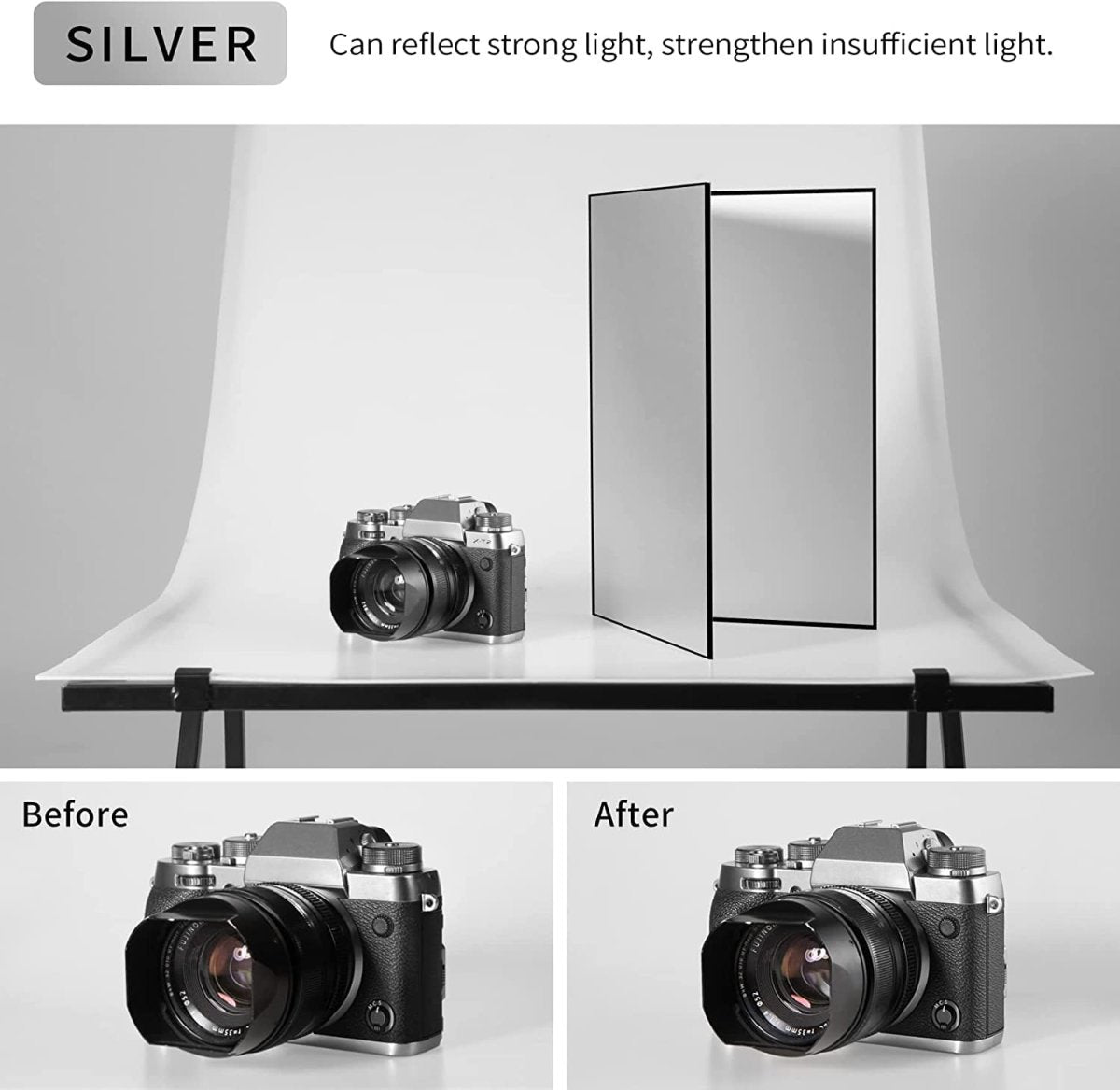 3 in 1 Light Reflector For Photography (29x42cm) Foldable Black White Silver Photo Background Support Equipment- #Royalkart#reflector