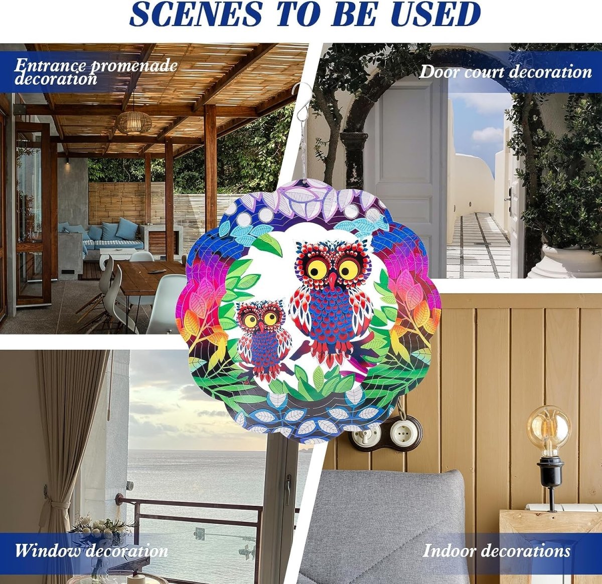3D Hanging Wind Spinner for Outdoor Decorations- Double Owl Wind Spinner- #Royalkart#3d wall hanging