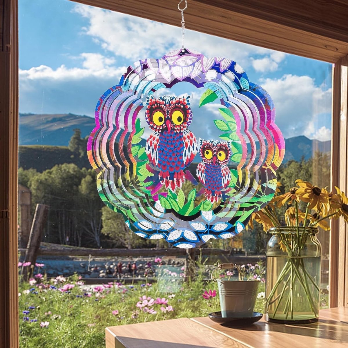 3D Hanging Wind Spinner for Outdoor Decorations- Double Owl Wind Spinner- #Royalkart#3d wall hanging