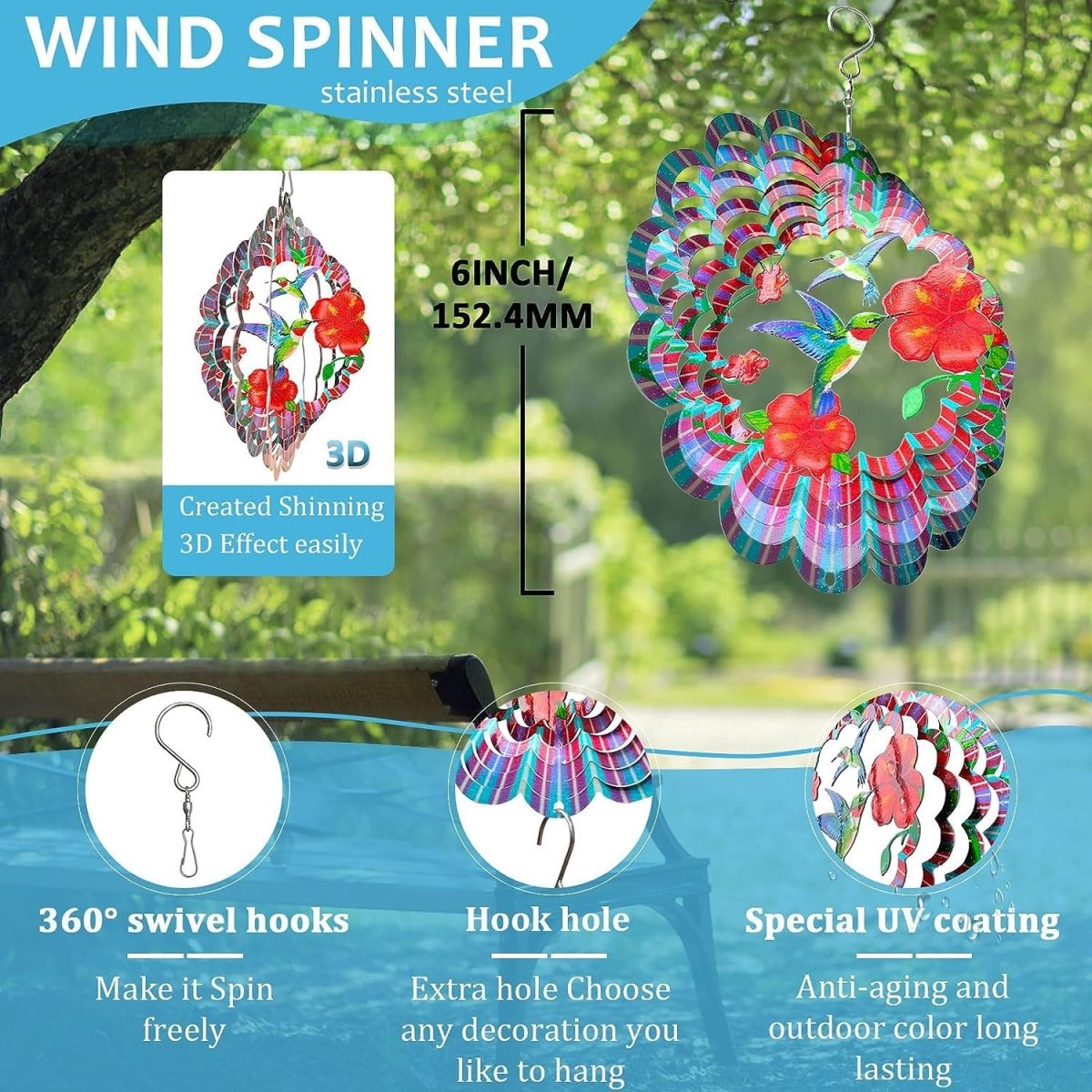 3D Hanging Wind Spinner for Outdoor Decorations- Hummingbird Wind Spinner- #Royalkart#3d wall hanging