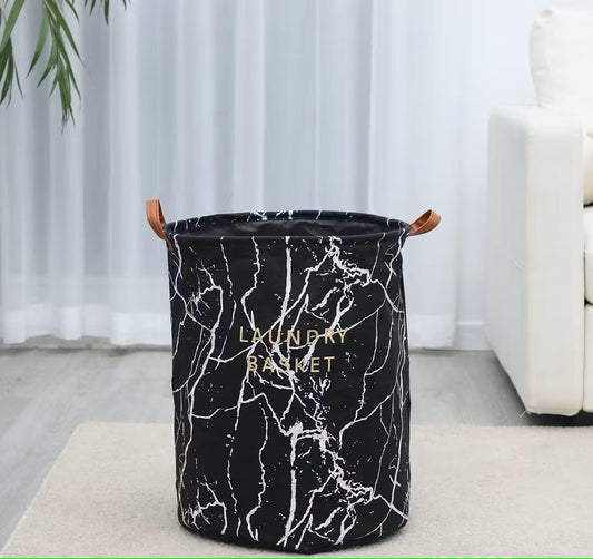 63L Round Storage Laundry Basket Marble Print Laundry Bag- #Royalkart#black laundry basket