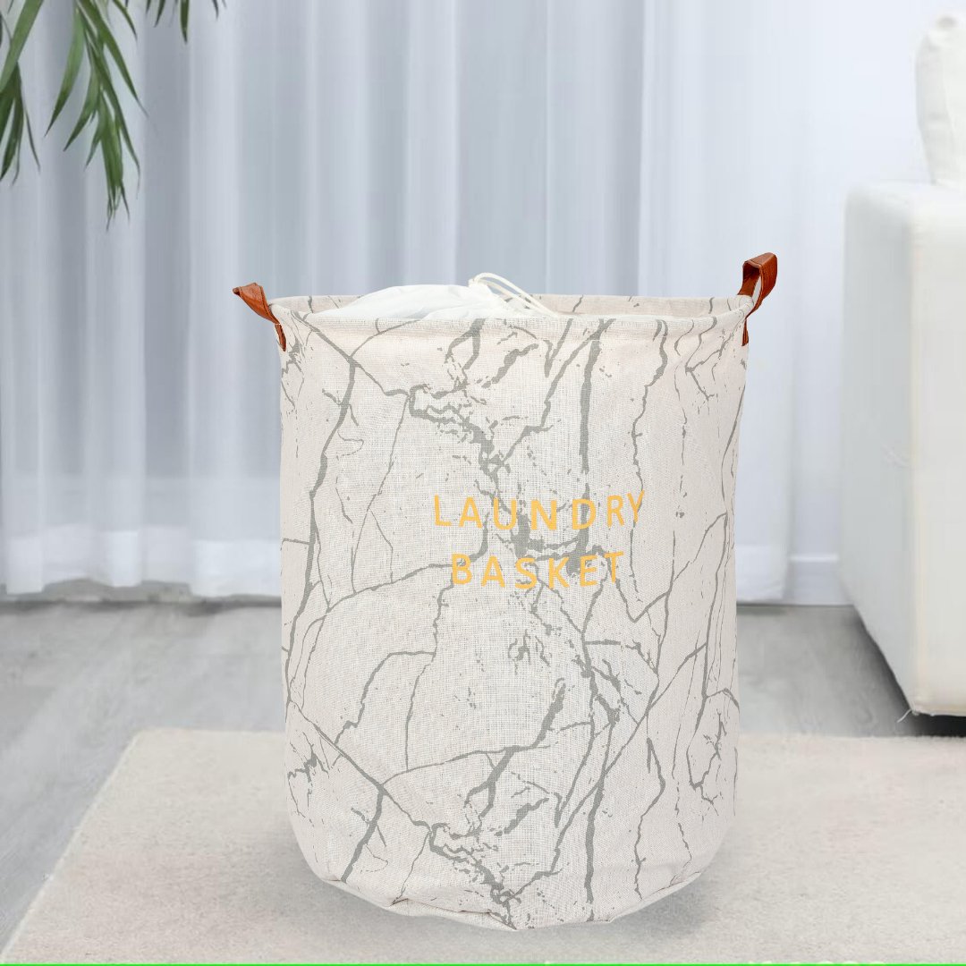 63L Round Storage Laundry Basket Marble Print Laundry Bag- #Royalkart#black laundry basket