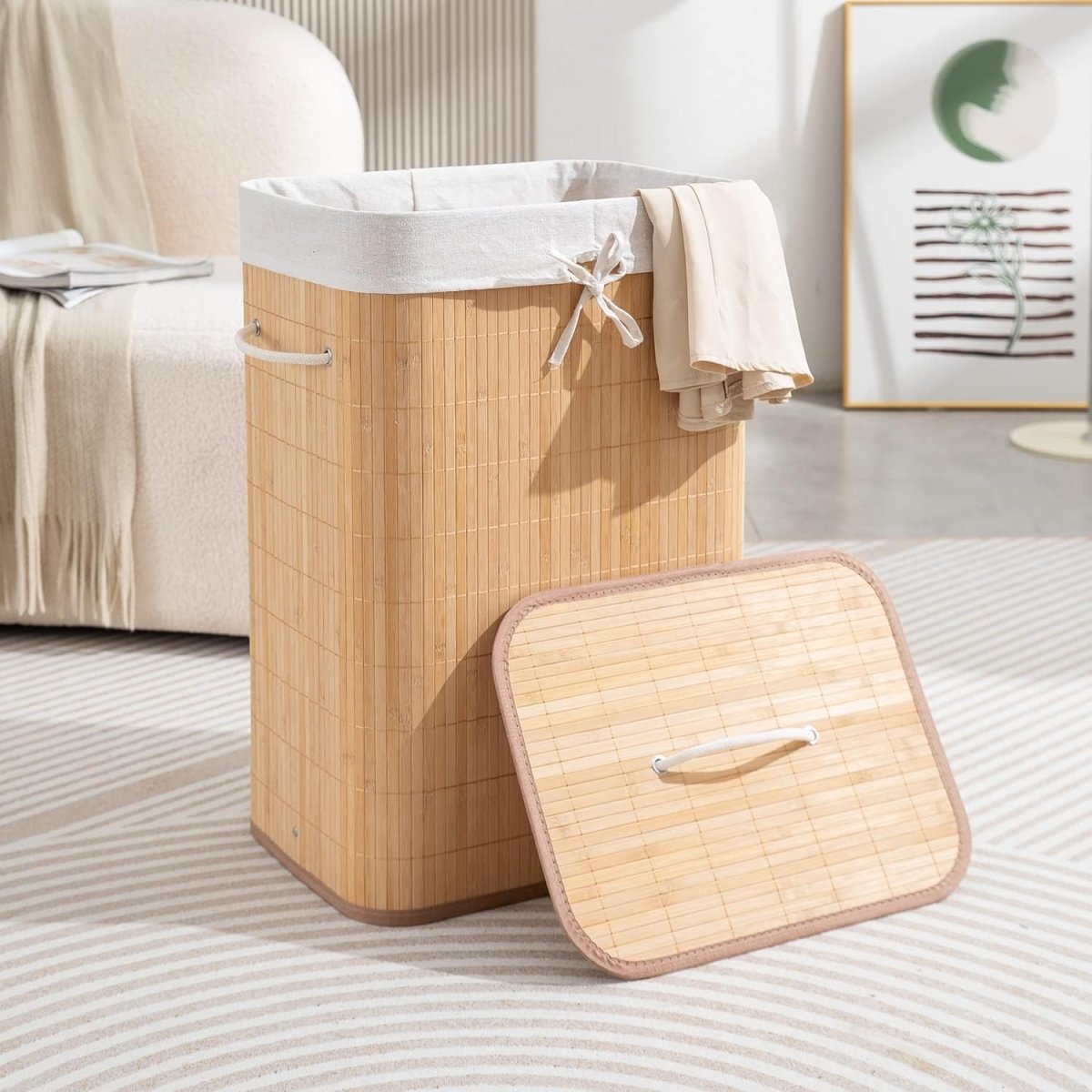 Bamboo Laundry Basket With Lid (40CM*30CM*60CM) Laundry Bag- #Royalkart#clothes basket