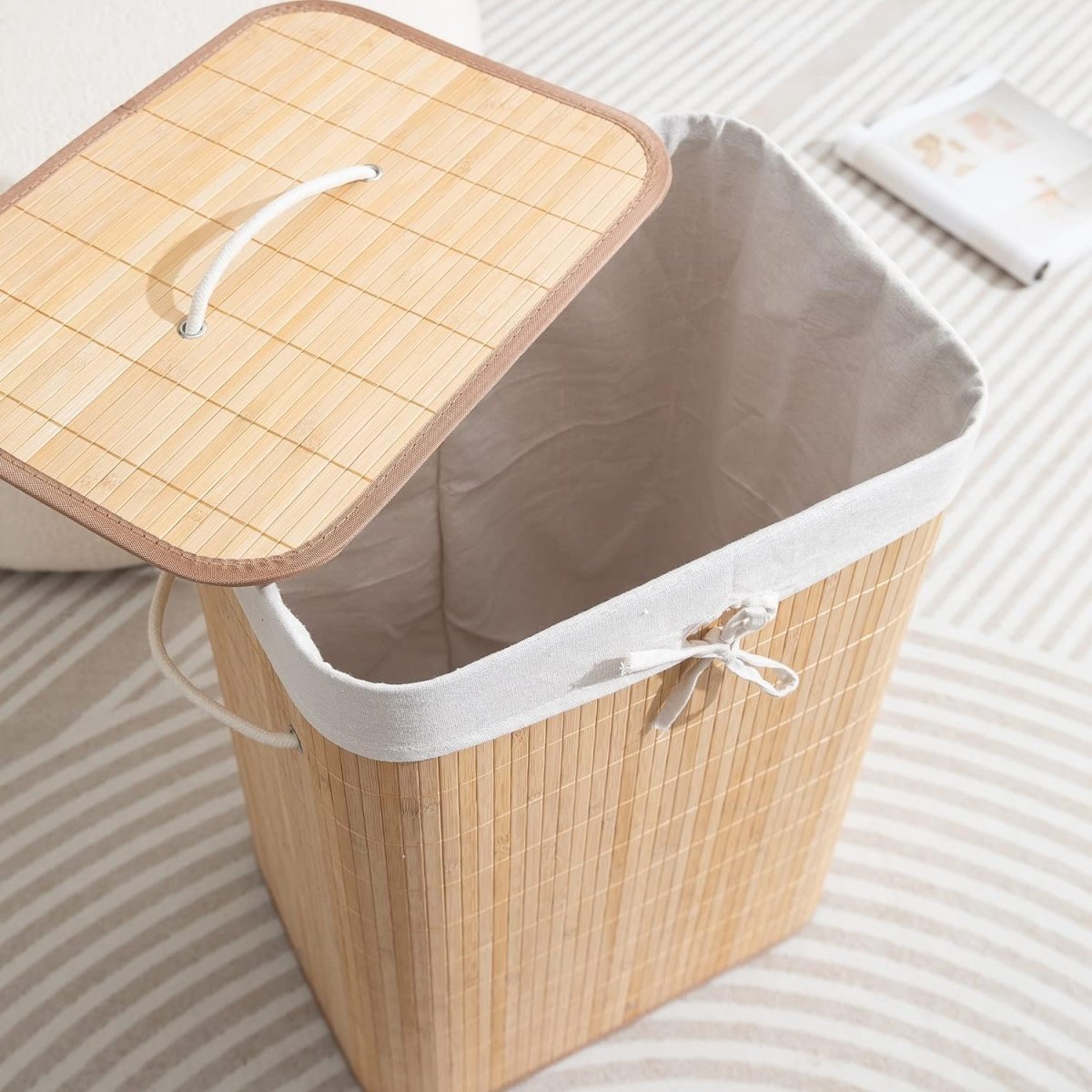 Bamboo Laundry Basket With Lid (40CM*30CM*60CM) Laundry Bag- #Royalkart#clothes basket