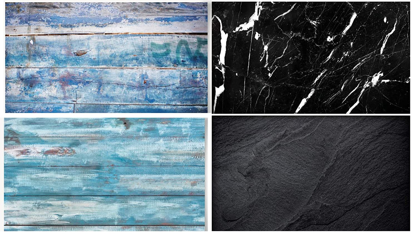 Deep Blue Wood & Black Marble Print Photography Backdrop - Flatlay Photoshoot (PACK-2) Photography Backdrop- #Royalkart#flat lay photography