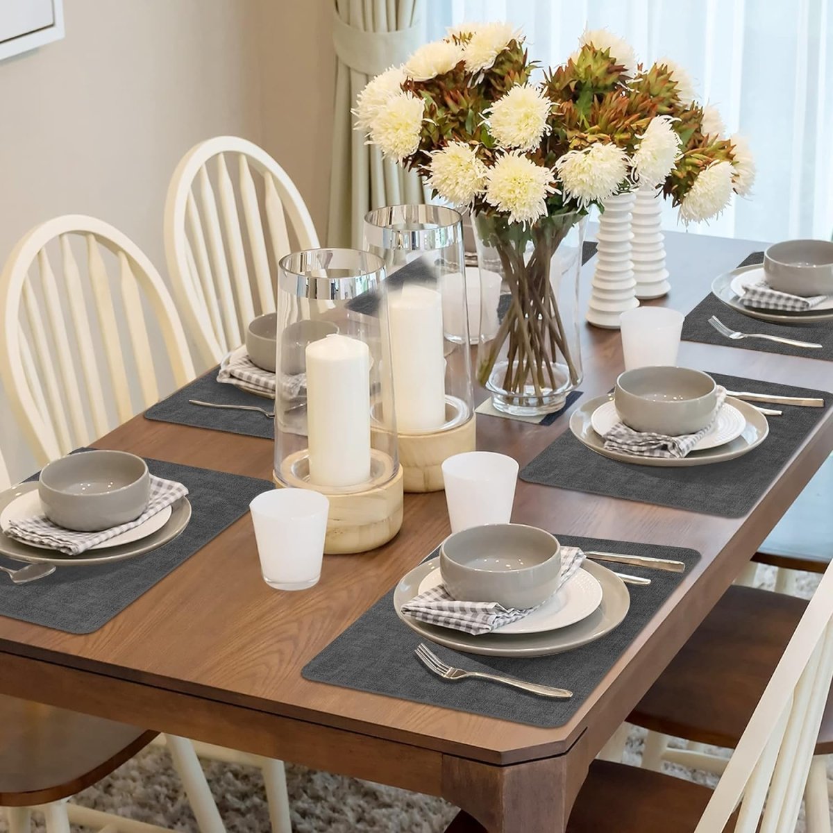 Textured Leather Placemats Set of 6 - Waterproof - Wipe Clean Dining Table Mats, 45cmx30cm Dining Table Placemats- #Royalkart#kitchen mats