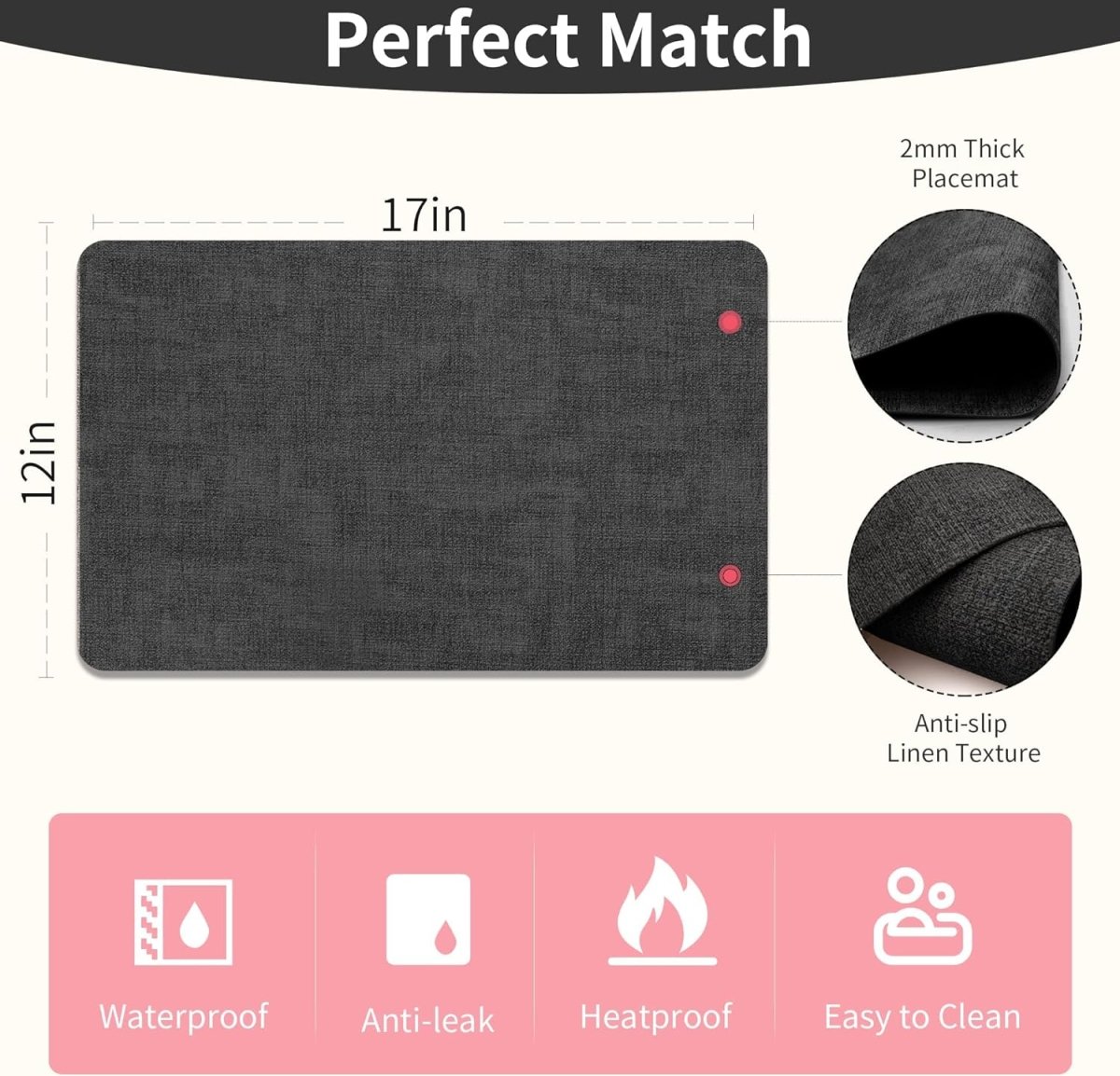 Textured Leather Placemats Set of 6 - Waterproof - Wipe Clean Dining Table Mats, 45cmx30cm Dining Table Placemats- #Royalkart#kitchen mats