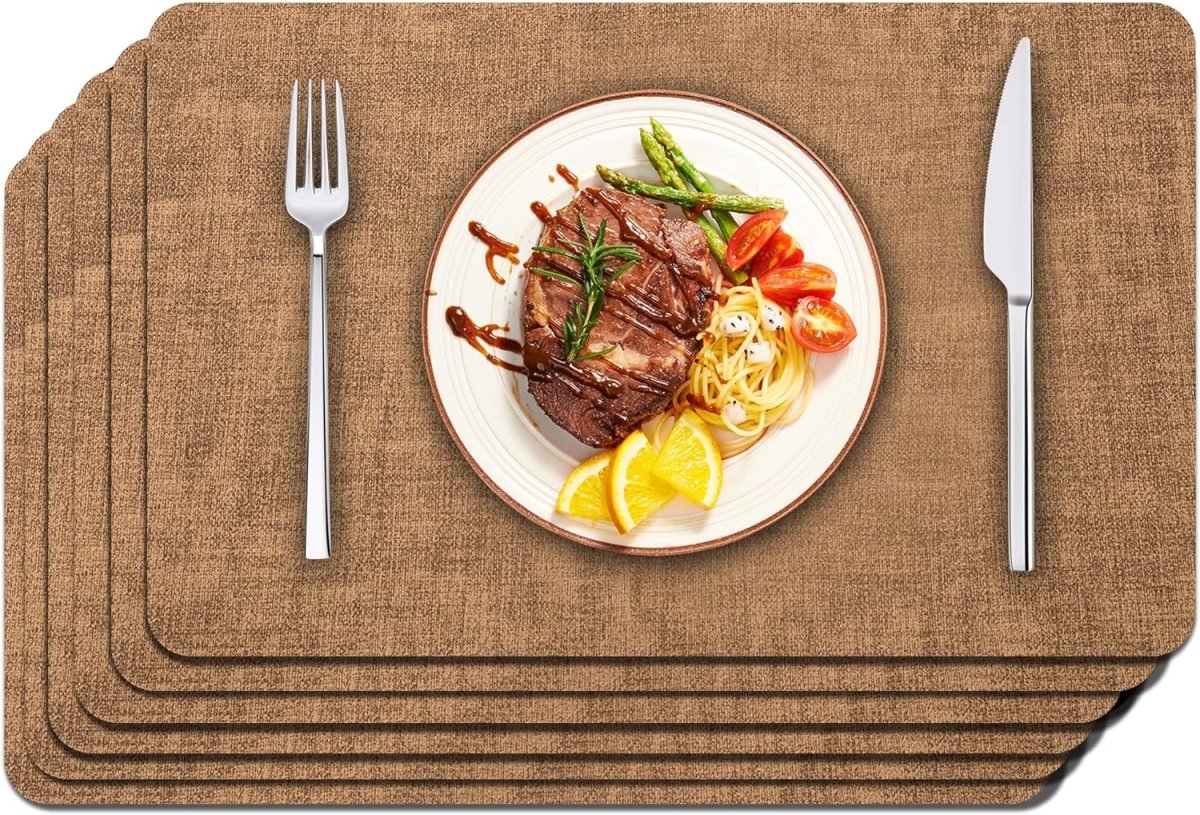 Textured Leather Placemats Set of 6 - Waterproof - Wipe Clean Dining Table Mats, 45cmx30cm Dining Table Placemats- #Royalkart#kitchen mats