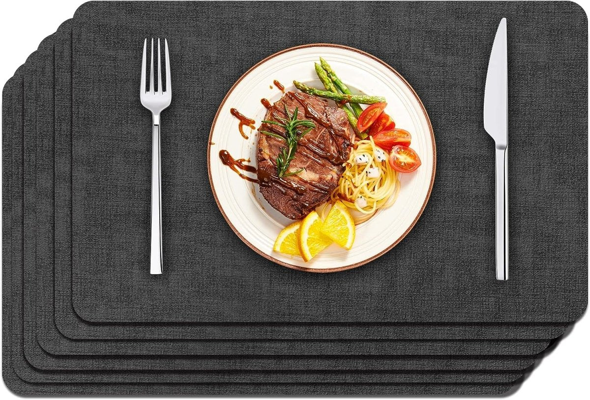 Textured Leather Placemats Set of 6 - Waterproof - Wipe Clean Dining Table Mats, 45cmx30cm Dining Table Placemats- #Royalkart#kitchen mats