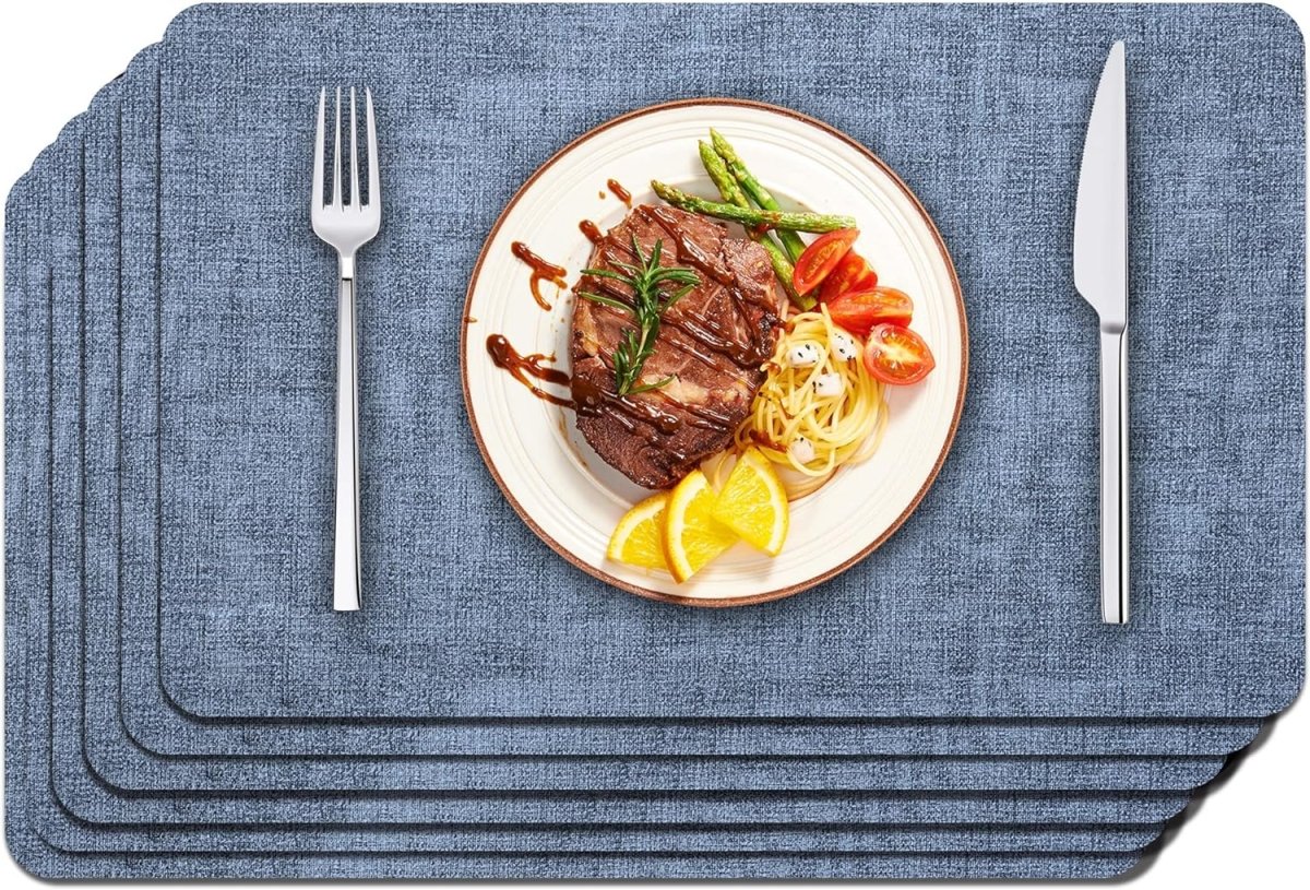 Textured Leather Placemats Set of 6 - Waterproof - Wipe Clean Dining Table Mats, 45cmx30cm Dining Table Placemats- #Royalkart#kitchen mats