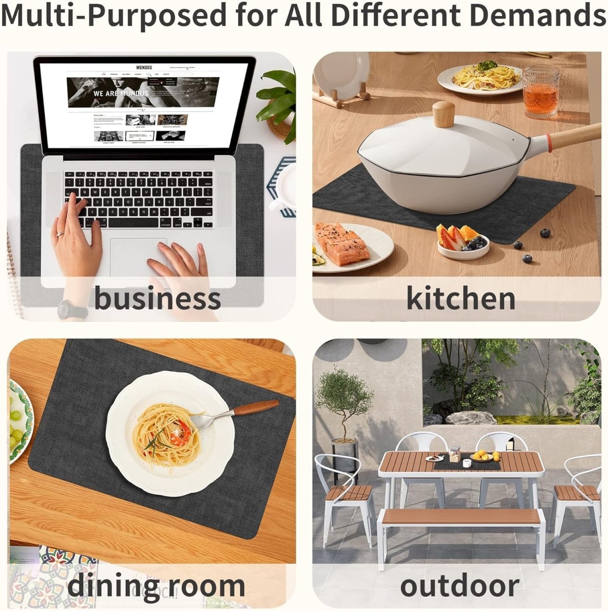 Textured Leather Placemats Set of 6 - Waterproof - Wipe Clean Dining Table Mats, 45cmx30cm Dining Table Placemats- #Royalkart#kitchen mats