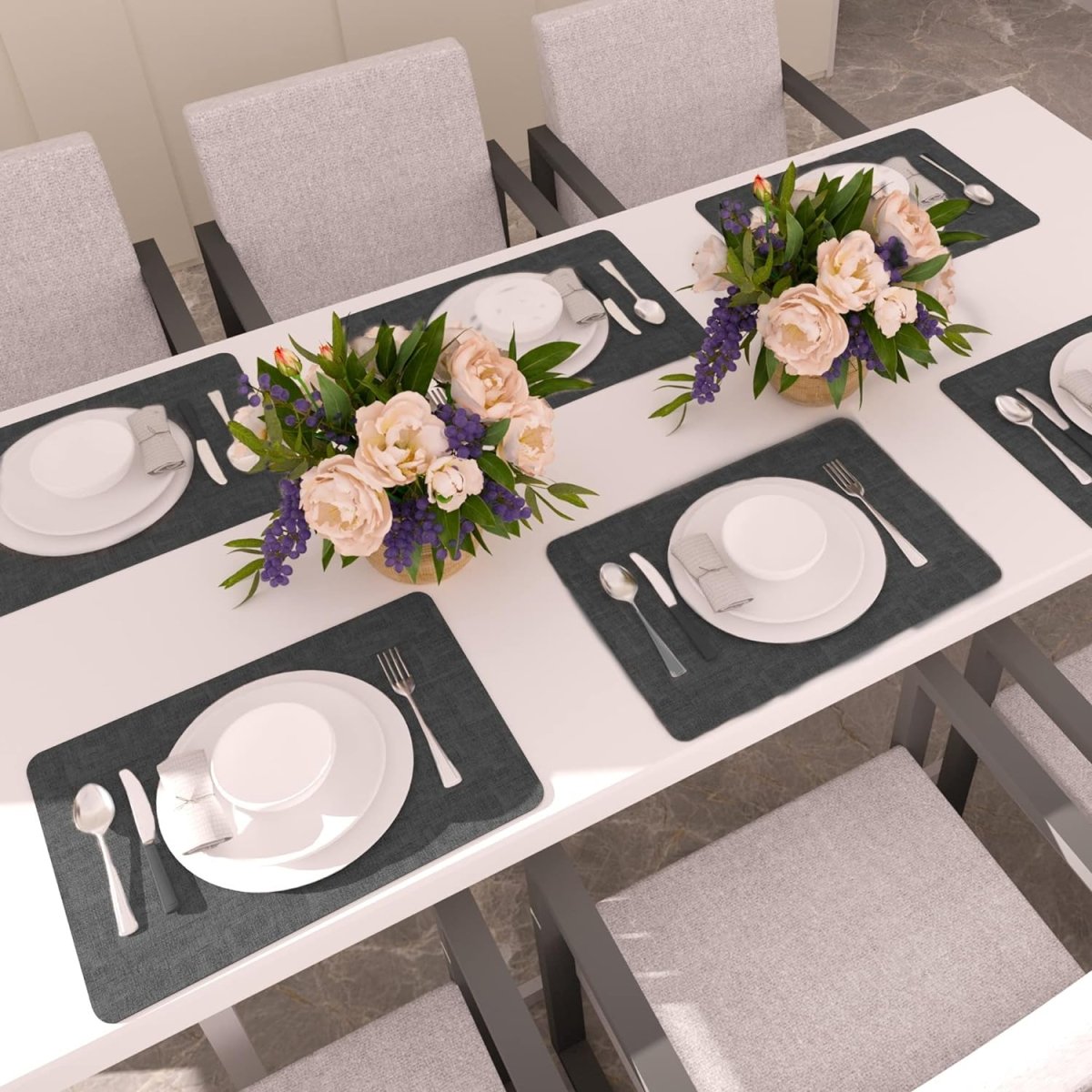 Textured Leather Placemats Set of 6 - Waterproof - Wipe Clean Dining Table Mats, 45cmx30cm Dining Table Placemats- #Royalkart#kitchen mats