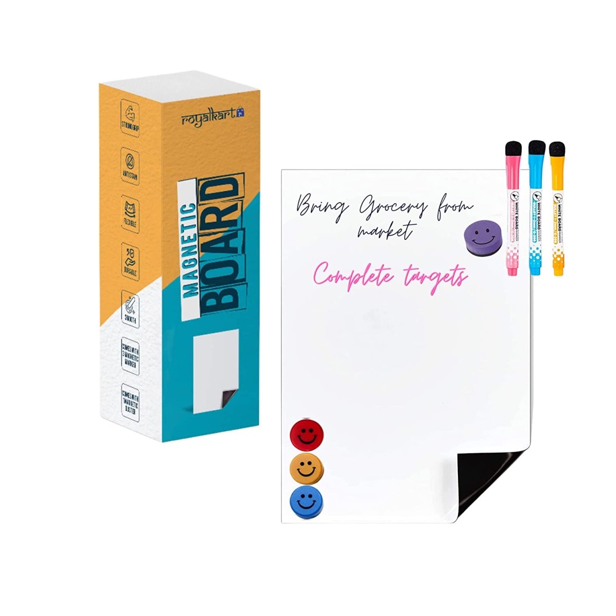 Magnetic Dry Erase Board with 3 Marker pen Duster Set Magnetic Board- #Royalkart#black dry erase board calendar