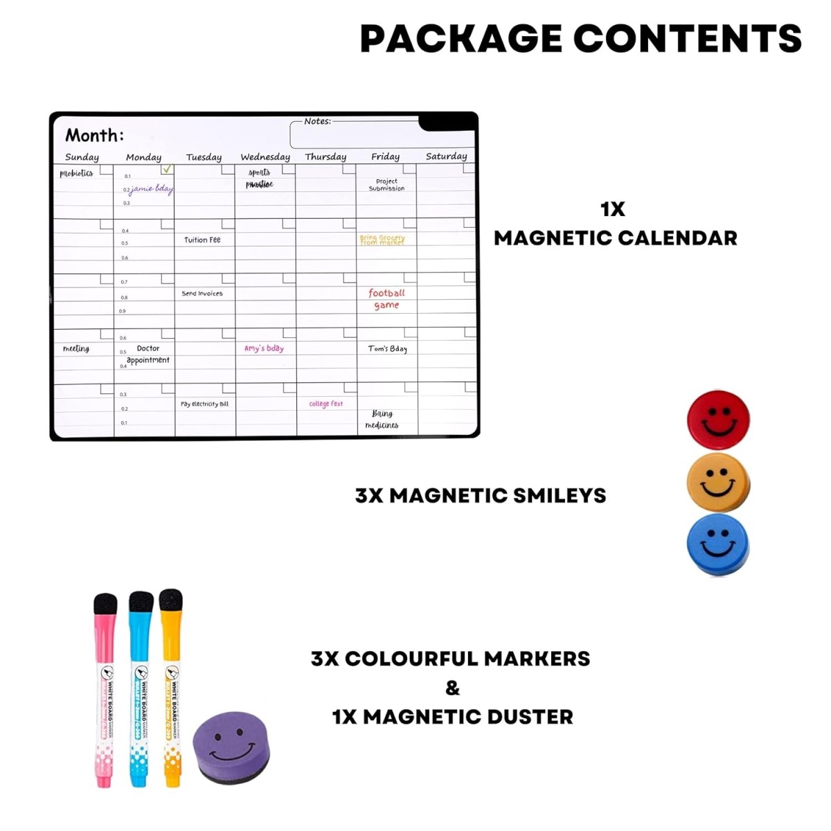 Magnetic Monthly Planner Board with 3 Marker pen Duster Set Magnetic Board- #Royalkart#magnetic monthly planner