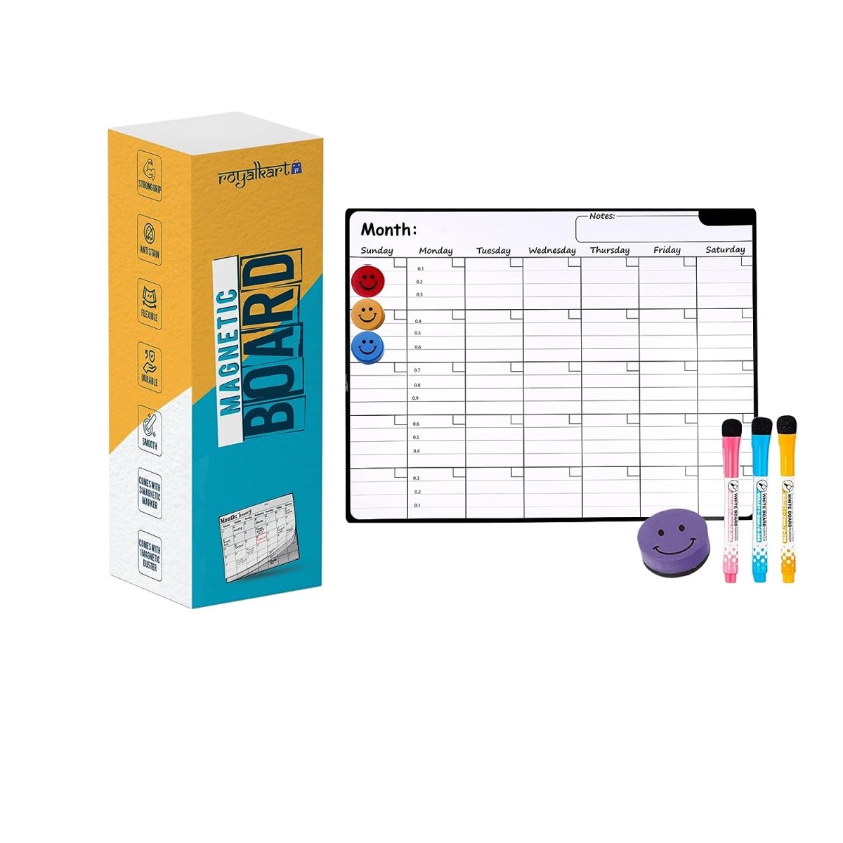 Magnetic Monthly Planner Board with 3 Marker pen Duster Set Magnetic Board- #Royalkart#magnetic monthly planner
