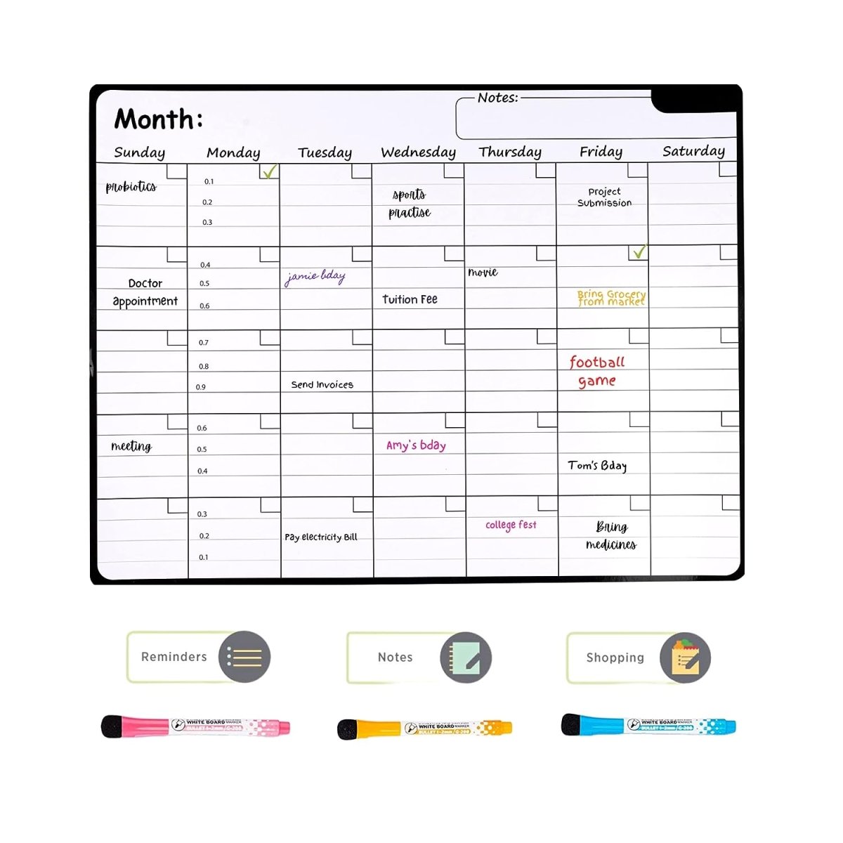 Magnetic Monthly Planner Board with 3 Marker pen Duster Set Magnetic Board- #Royalkart#magnetic monthly planner