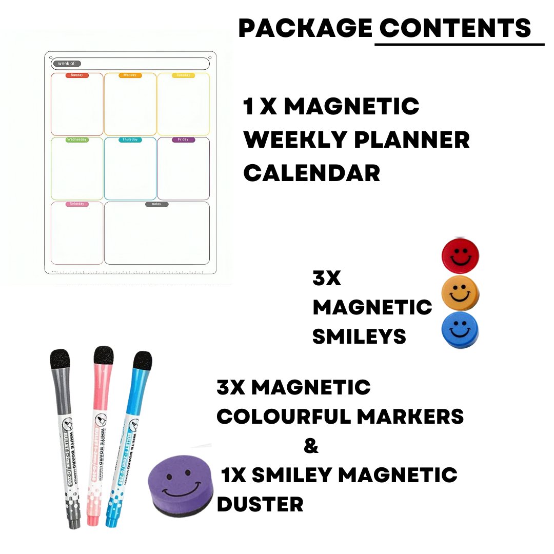 Magnetic Weekly Calendar Planner with 3 Marker pen Duster Set Magnetic Board- #Royalkart#Magnetic planner