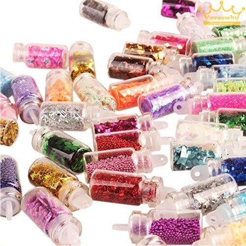 Nail Art 48 Bottles 3D Glitter Set and 5 Pcs Double Sided Nail Dotting Tool Nail Art Tools & Accessories- #Royalkart#Nail Glitter Sets