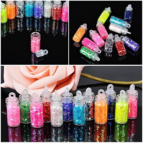 Nail Art 48 Bottles 3D Glitter Set and 5 Pcs Double Sided Nail Dotting Tool Nail Art Tools & Accessories- #Royalkart#Nail Glitter Sets