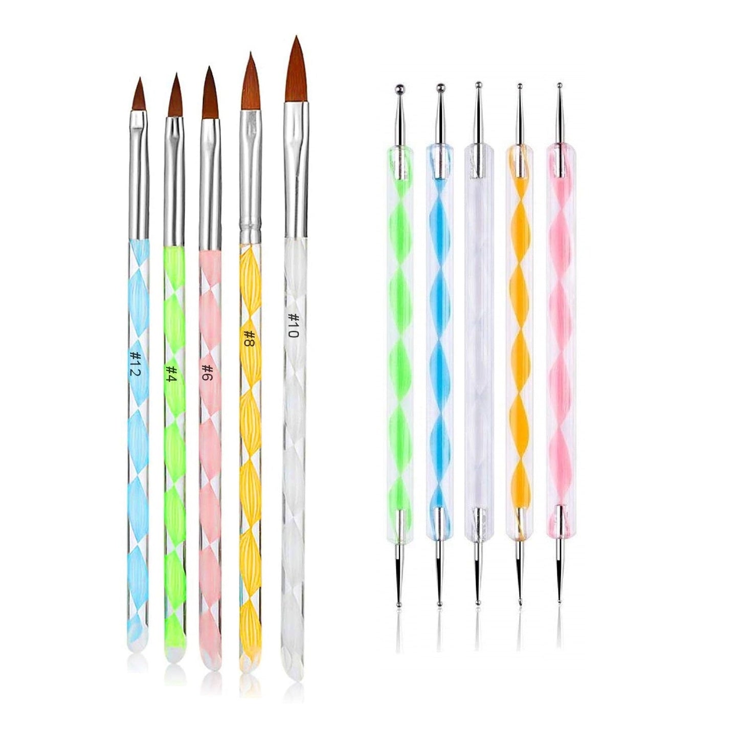 Nail Art Brush Kit With Dotting Tool Set (Pack 10) Nail Tools- #Royalkart#dotting tool kit