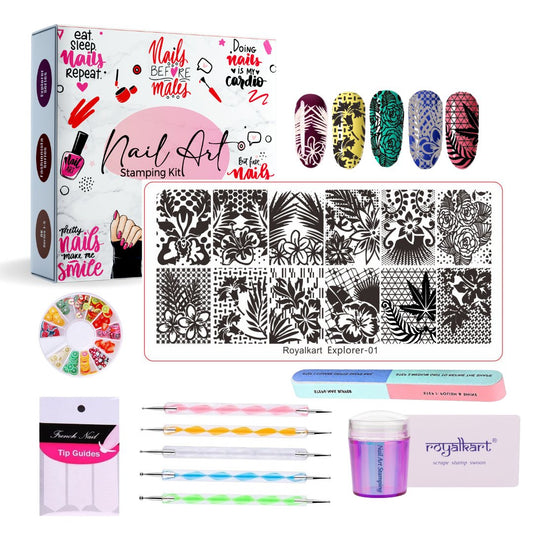 Nail Art combo kit with Nail Stamping Plate (Explorer-01) & Nail art tool Kit Nail Art Combo- #Royalkart#Explorer Collection