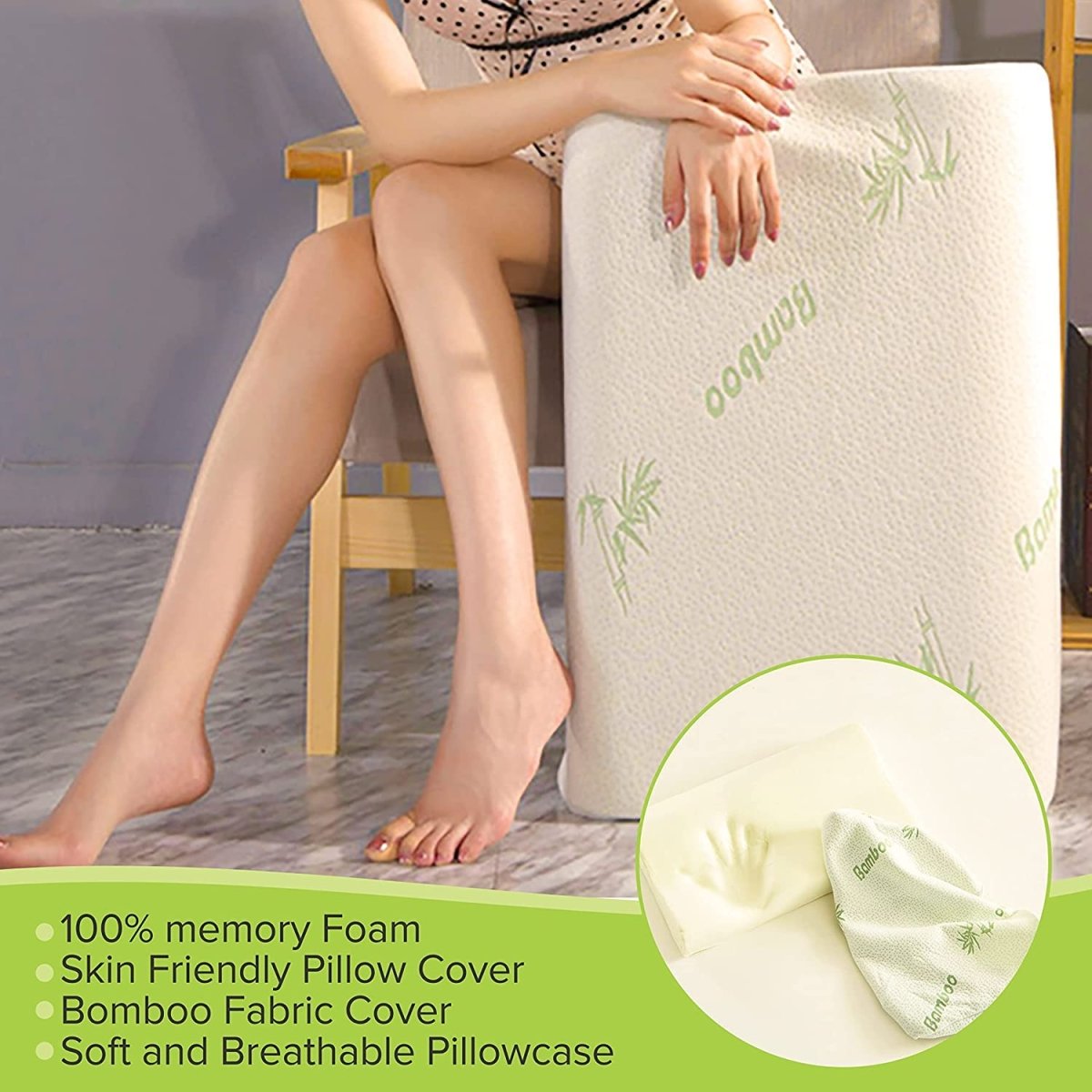 Bamboo Contour Pillow Memory Foam Pillow for Neck and Shoulder Pain Neck Pillows- #Royalkart#Bamboo Contour Pillow