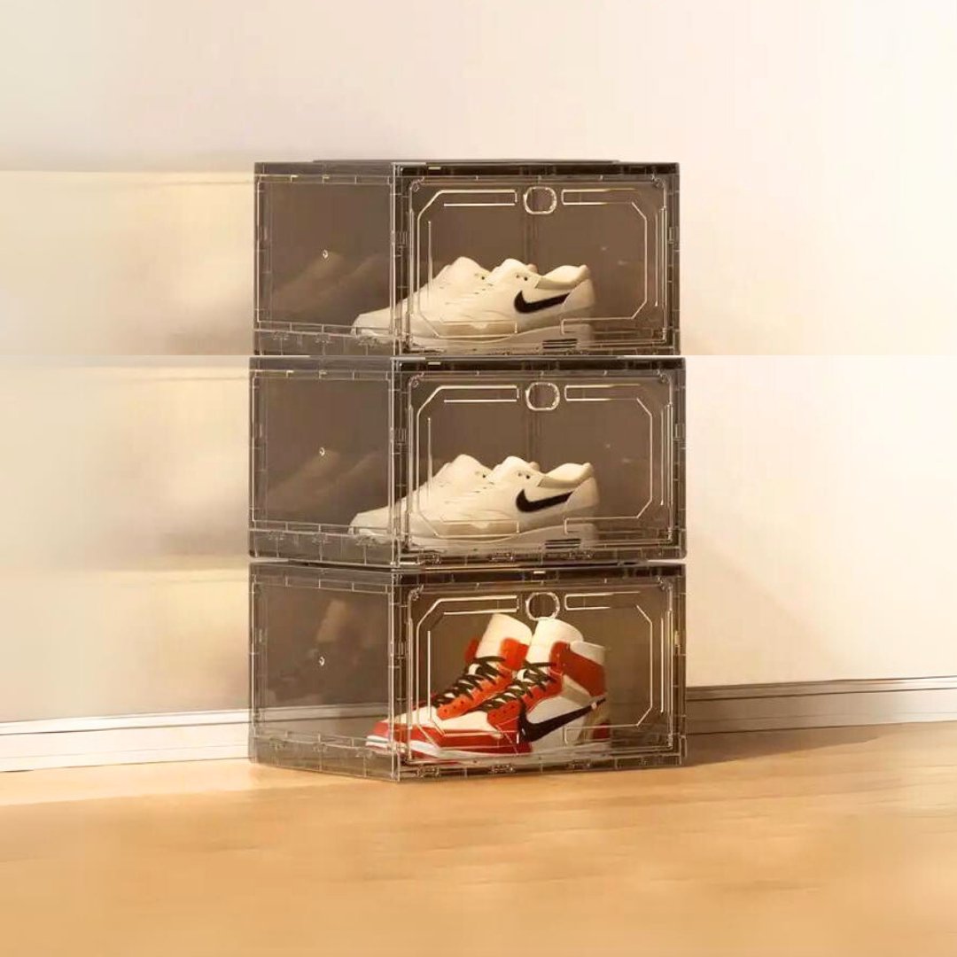 Shoe Crates for Sneakers Magnetic Closer Clear Plastic Stackable Shoe crates Shoe Organizers- #Royalkart#crates