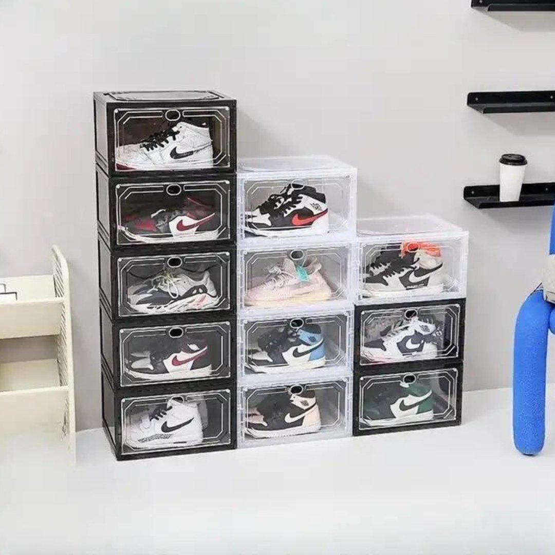 Shoe Crates for Sneakers Magnetic Closer Clear Plastic Stackable Shoe crates Shoe Organizers- #Royalkart#crates