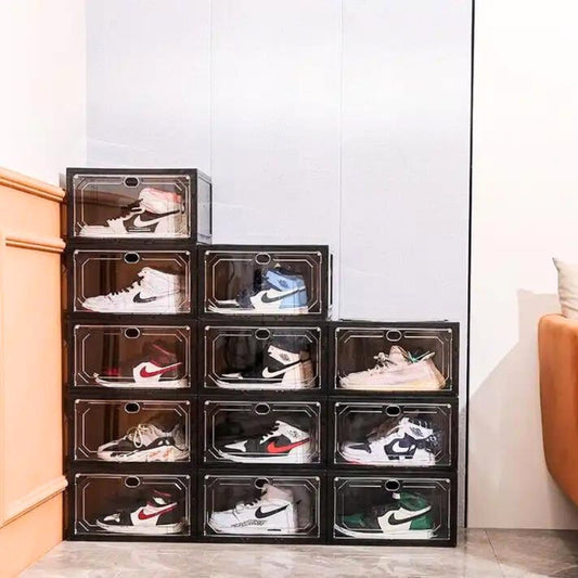 Shoe Crates for Sneakers Magnetic Closer Clear Plastic Stackable Shoe crates Shoe Organizers- #Royalkart#crates