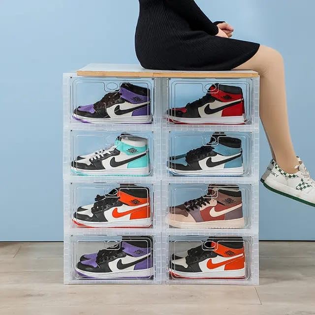 Shoe Crates for Sneakers Magnetic Closer Clear Plastic Stackable Shoe crates Shoe Organizers- #Royalkart#crates