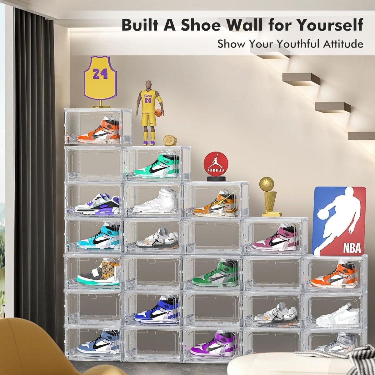 Shoe Crates for Sneakers Magnetic Closer Clear Plastic Stackable Shoe crates Shoe Organizers- #Royalkart#crates