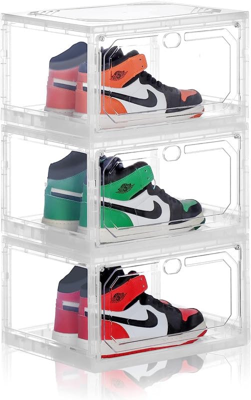 Shoe Crates for Sneakers Magnetic Closer Clear Plastic Stackable Shoe crates Shoe Organizers- #Royalkart#crates