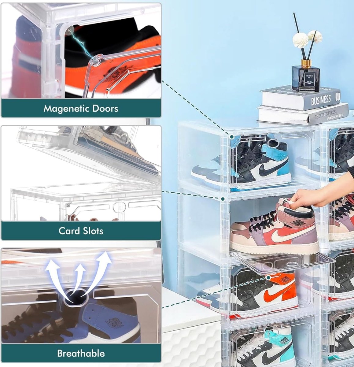 Shoe Crates for Sneakers Magnetic Closer Clear Plastic Stackable Shoe crates Shoe Organizers- #Royalkart#crates