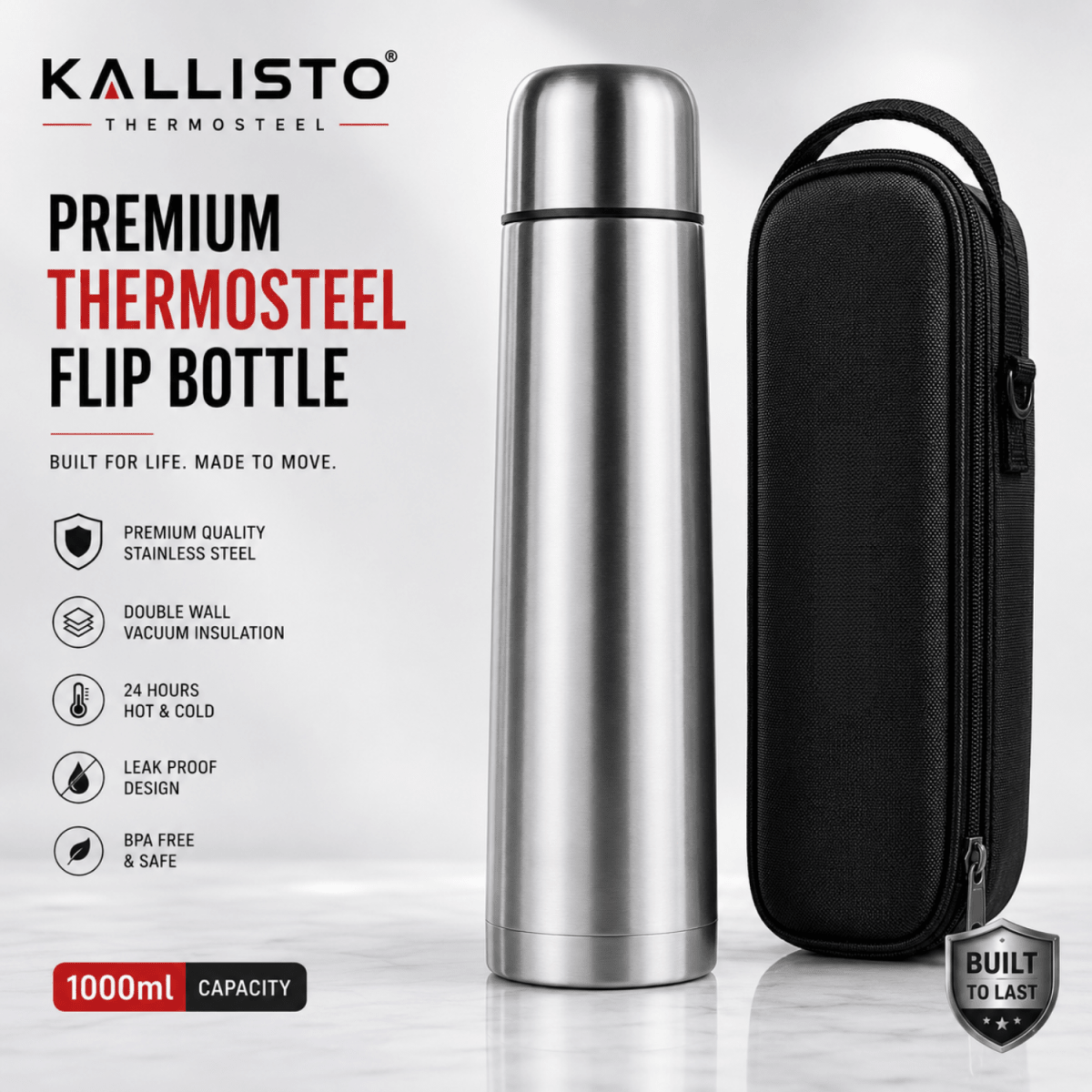 1 Litre Premium Thermosteel Vacuum Flask. Flask- #Royalkart#Kitchen