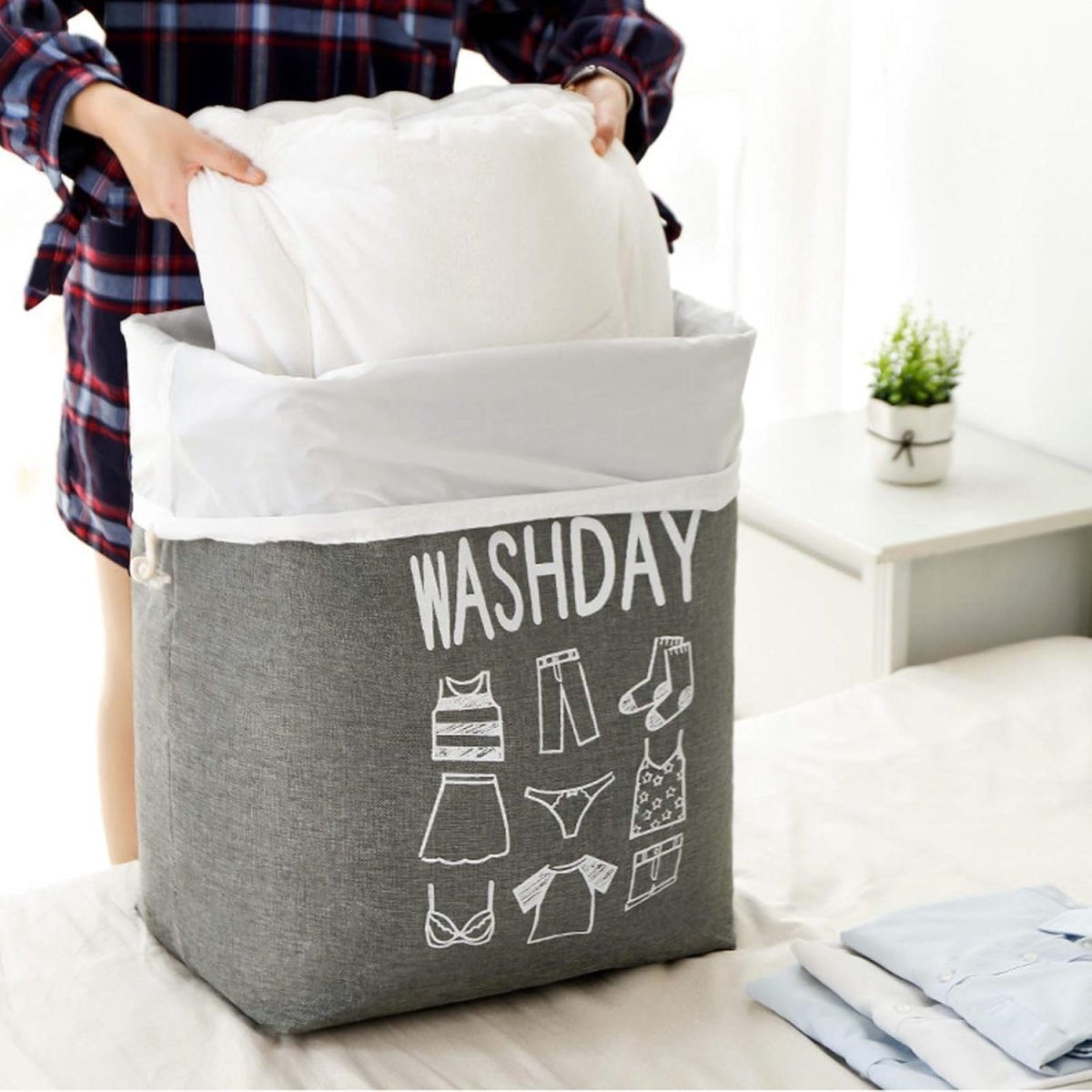 100L Square Storage Laundry Basket Printed Laundry Bag - #Royalkart#blue leaf laundry bag