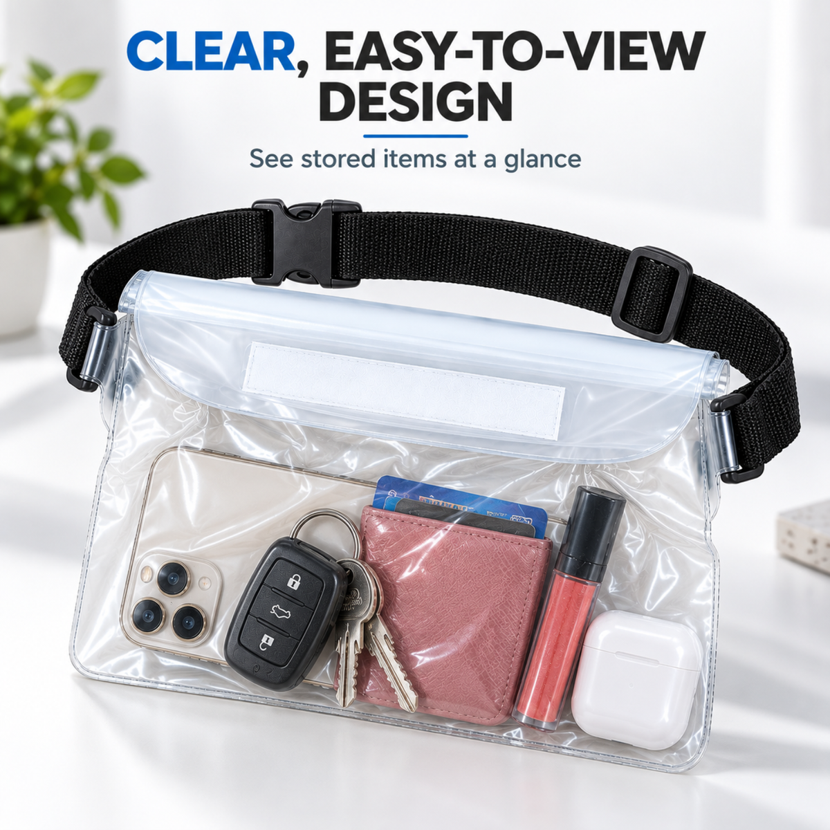 Waterproof Phone Pouch Transparent Mini Dry Bag with Triple Zipper (White)
