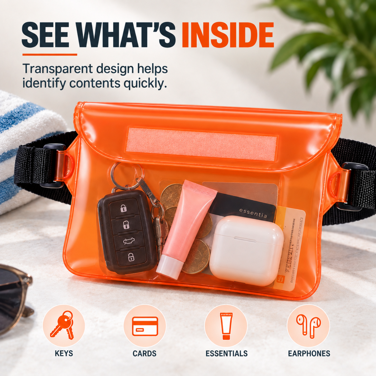 Waterproof Phone Pouch Transparent Mini Dry Bag (ORANGE)