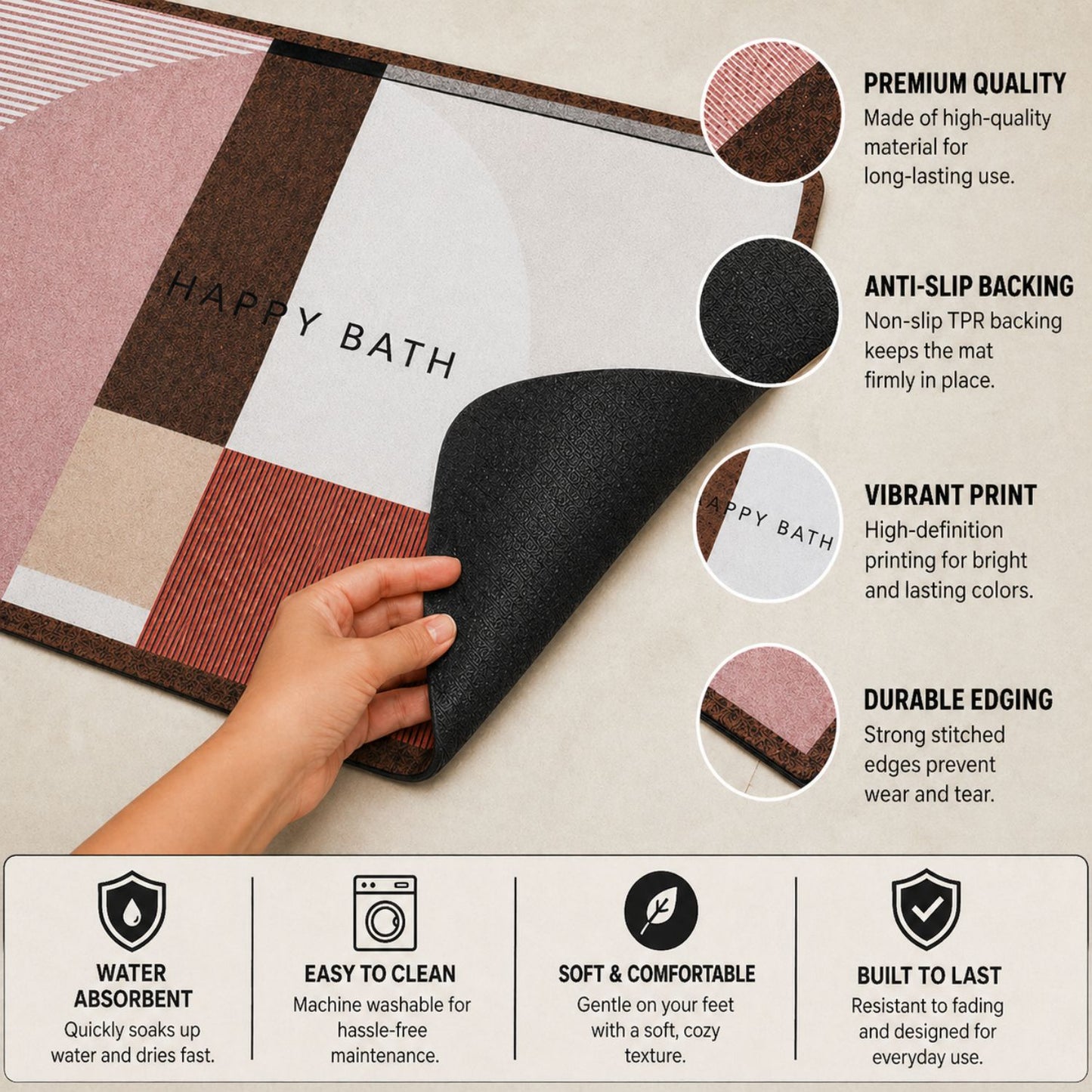 Multicolour Happy Bath Mat