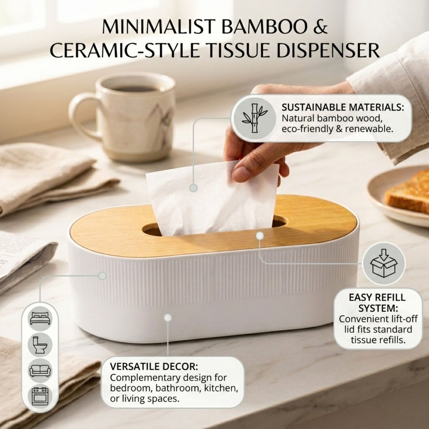 Tissue Paper Holder with Wooden Lid