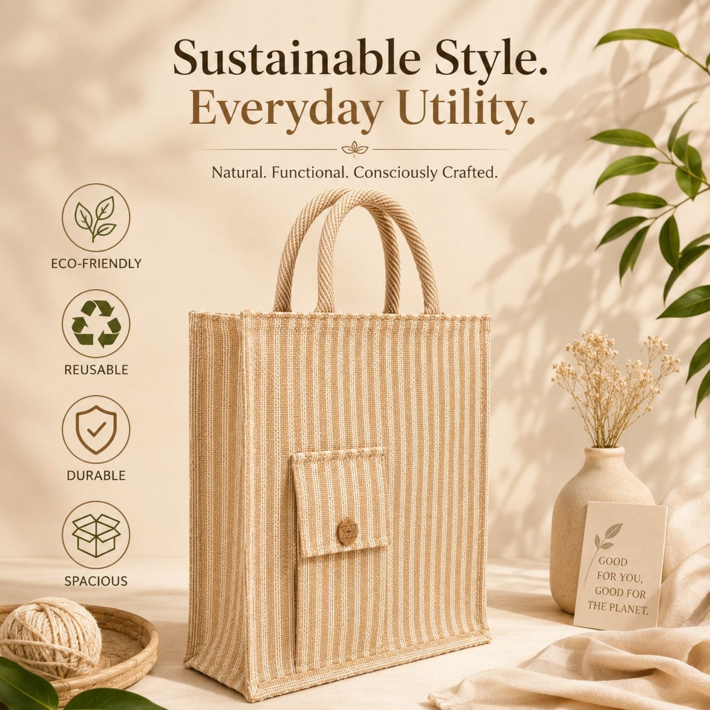 Jute Tote Bag (Beige)