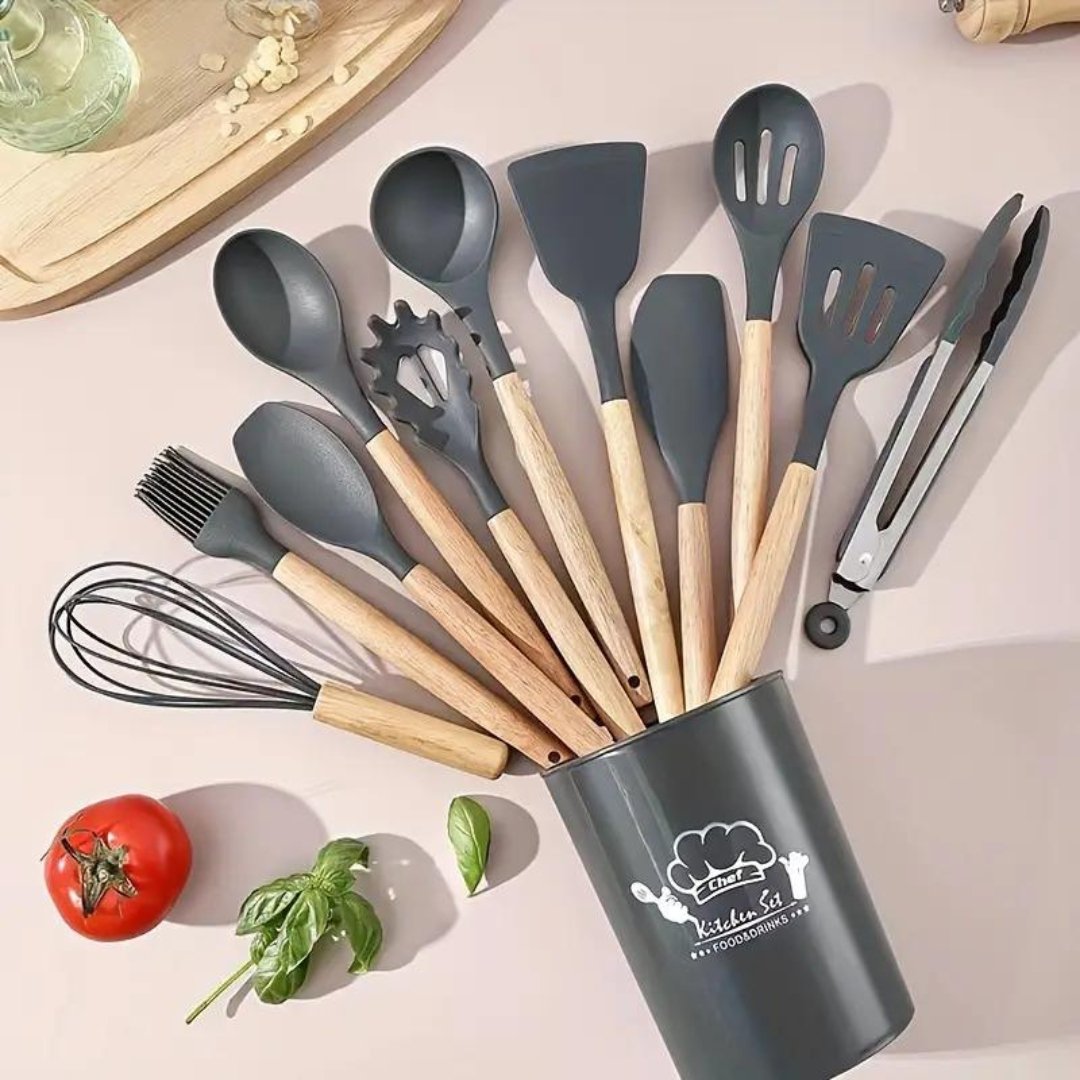 12 Pcs Spatula Spoon Natural Wooden Handles Cooking Tools - #Royalkart#Cooking tools