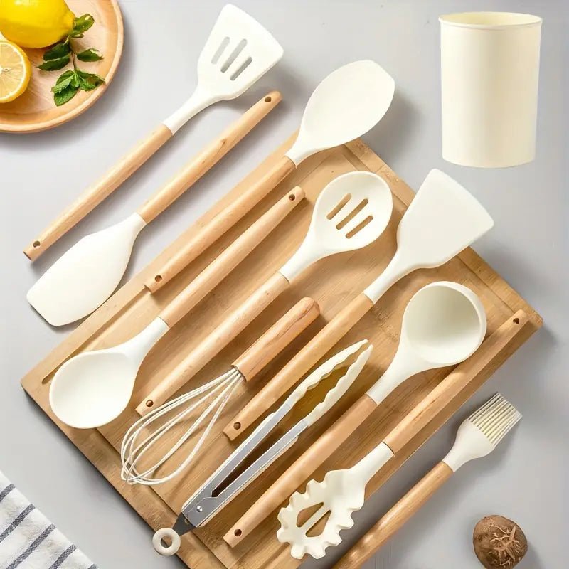 12 Pcs Spatula Spoon Natural Wooden Handles Cooking Tools - #Royalkart#Cooking tools