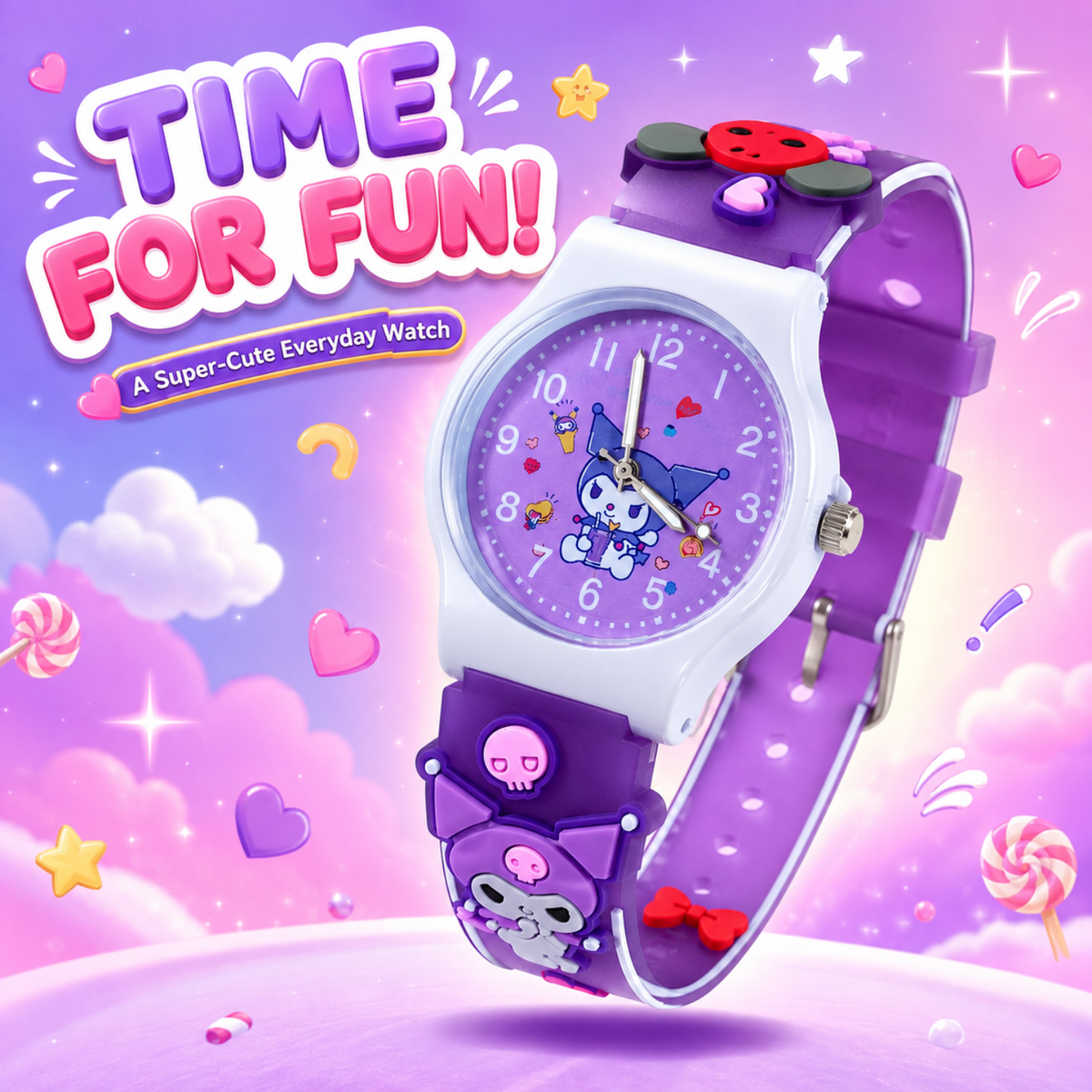 Cute Kids Analog Wrist Watch for Girls | 3D Cartoon Silicone Strap | Adjustable Comfortable Band | Fun Theme | Easy-to-Read Learning Dial | Lightweight Everyday Watch