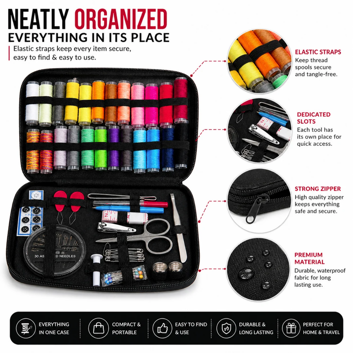 ROYALKART 90 Pcs Portable Sewing Kit with Case