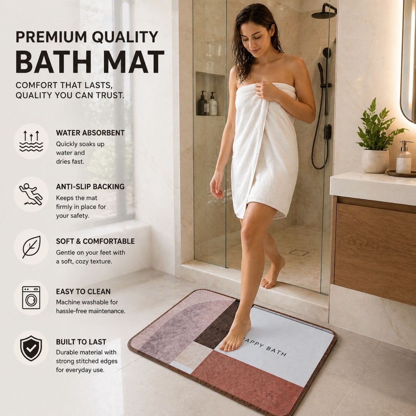 Multicolour Happy Bath Mat