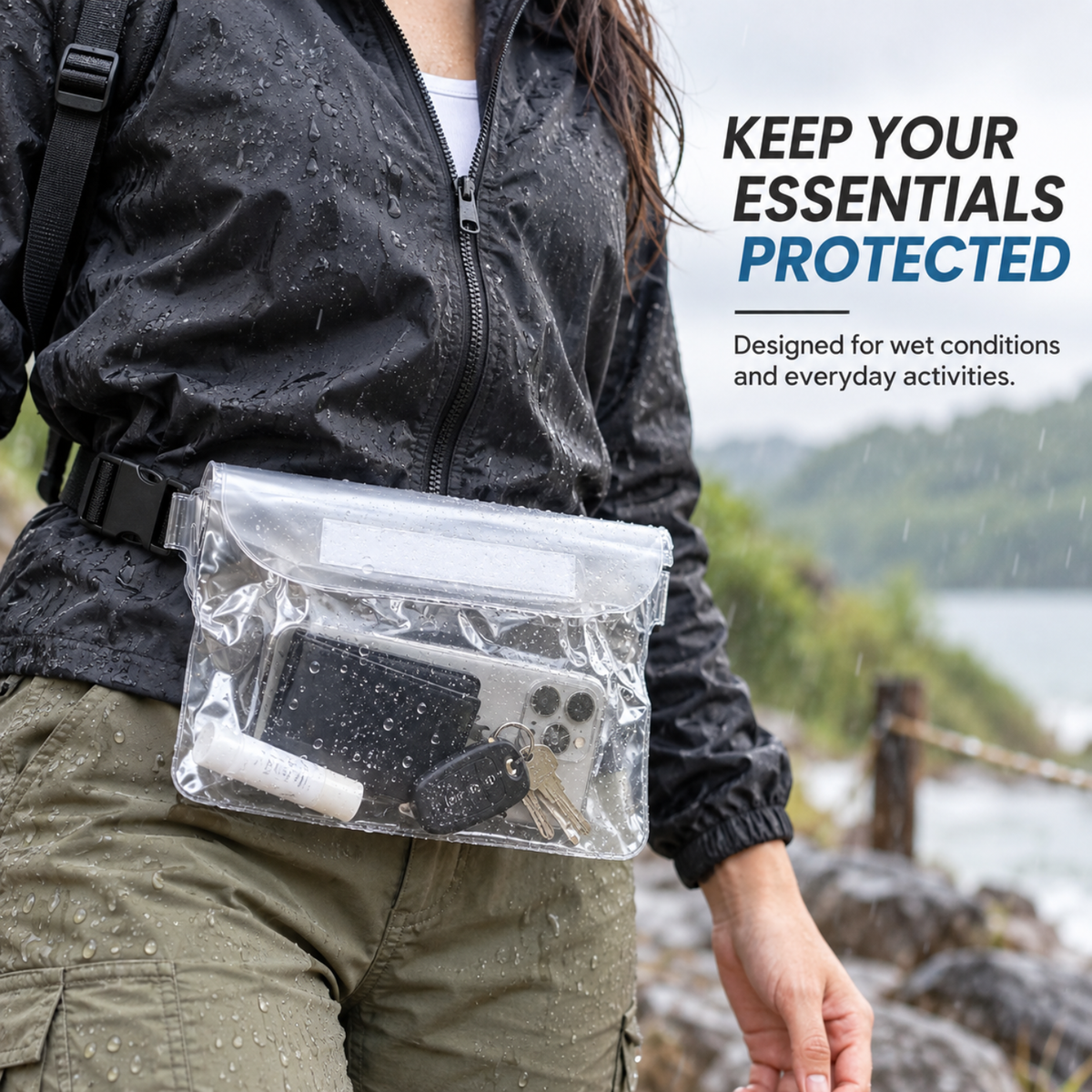 Waterproof Phone Pouch Transparent Mini Dry Bag with Triple Zipper (White)